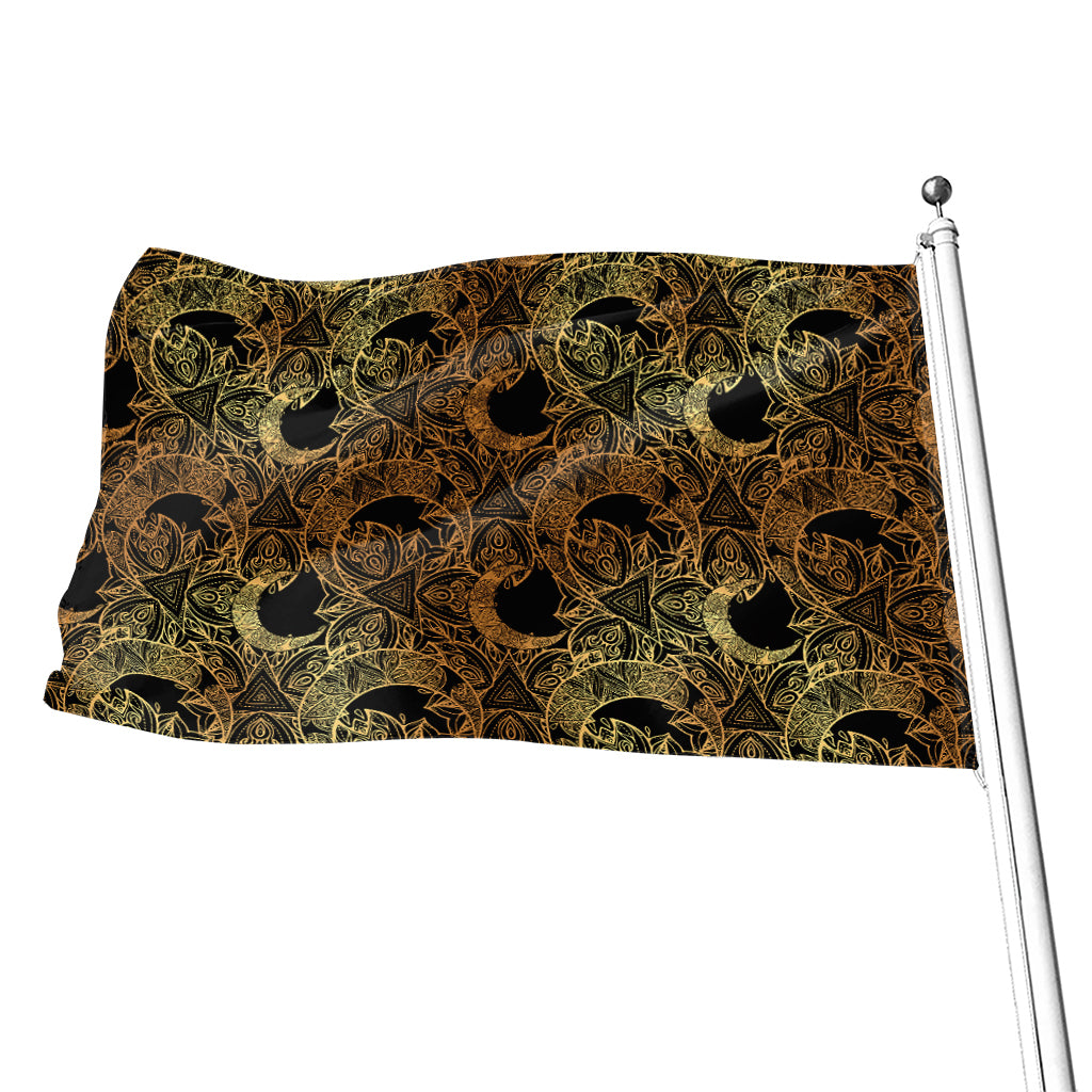 Black And Gold Celestial Pattern Print Flag