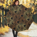 Black And Gold Celestial Pattern Print Foldable Umbrella