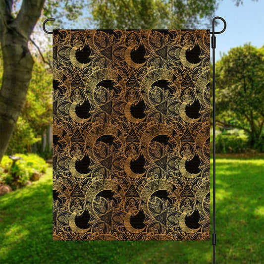 Black And Gold Celestial Pattern Print Garden Flag