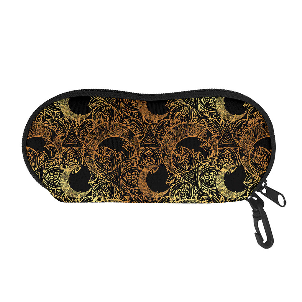 Black And Gold Celestial Pattern Print Glasses Case