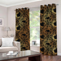 Black And Gold Celestial Pattern Print Grommet Curtains
