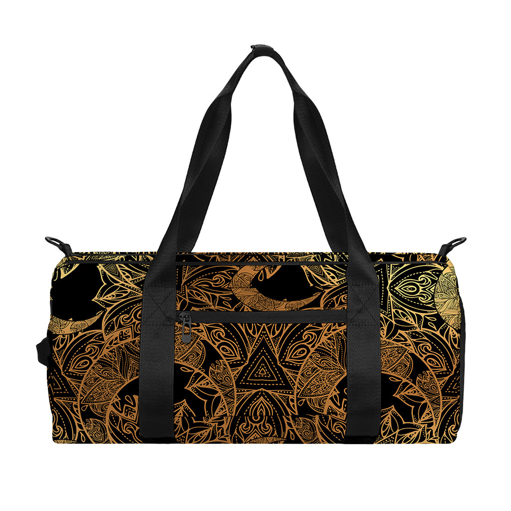 Black And Gold Celestial Pattern Print Gym Bag