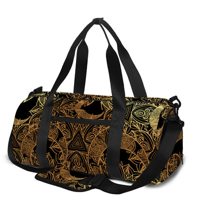 Black And Gold Celestial Pattern Print Gym Bag