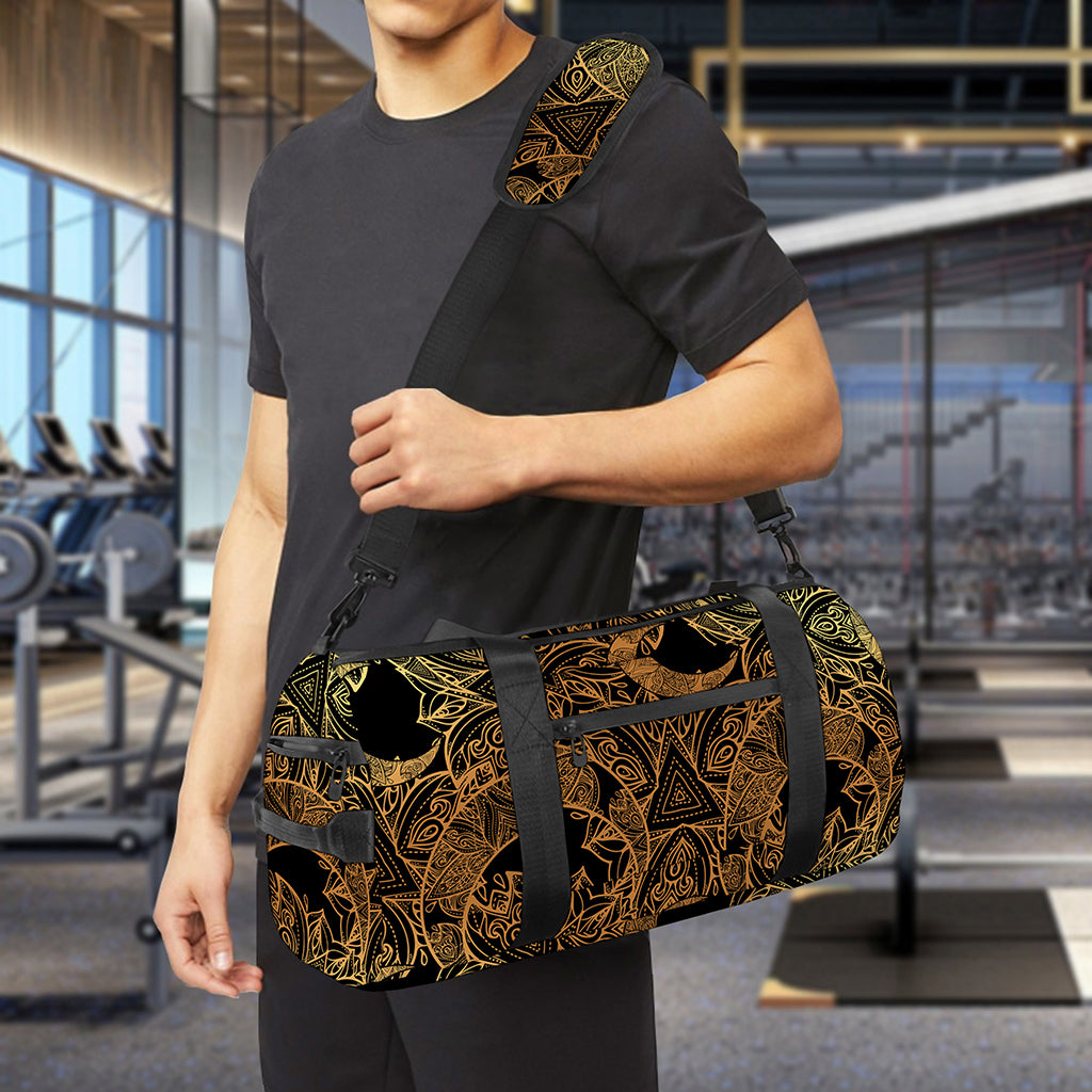 Black And Gold Celestial Pattern Print Gym Bag
