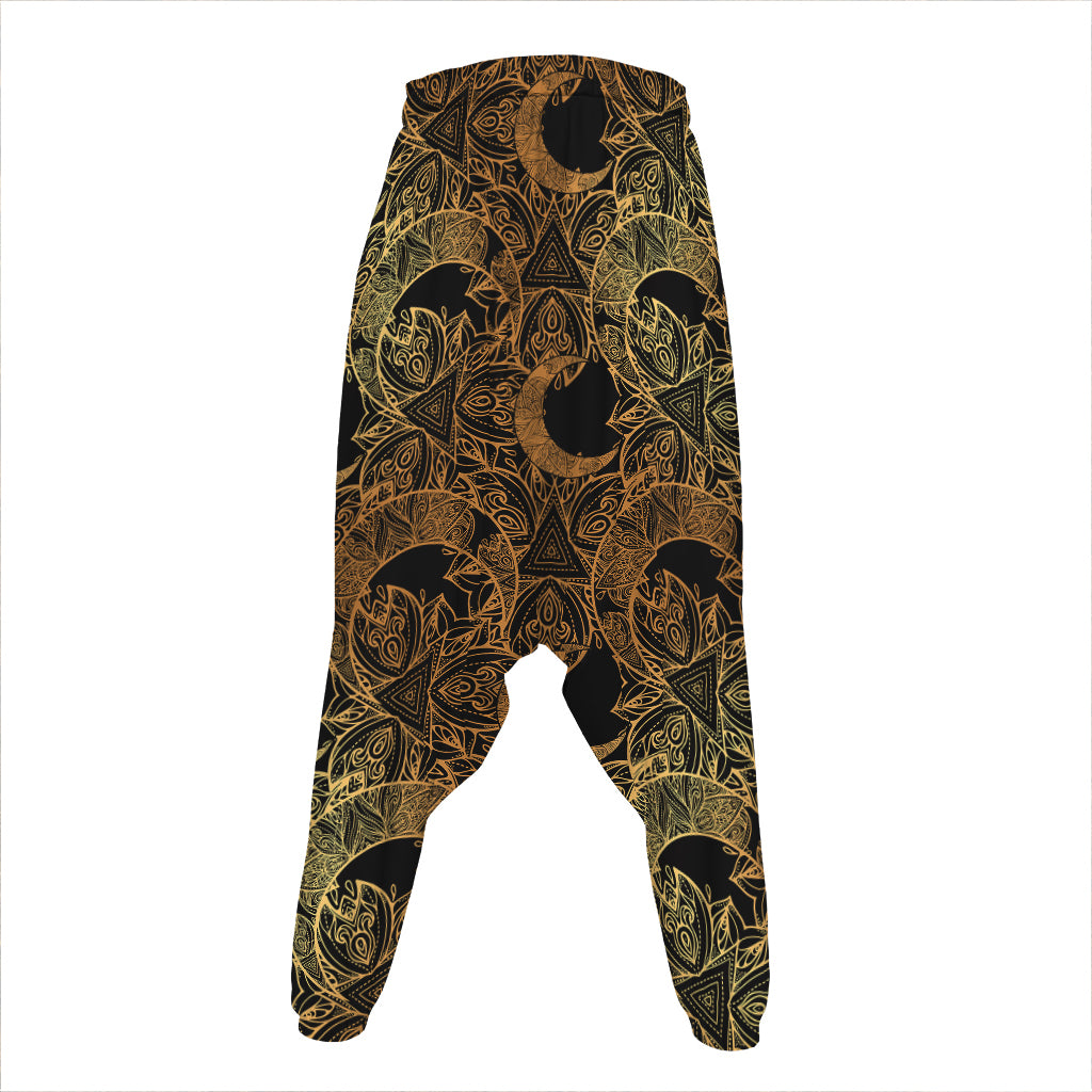 Black And Gold Celestial Pattern Print Hammer Pants