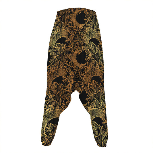 Black And Gold Celestial Pattern Print Hammer Pants