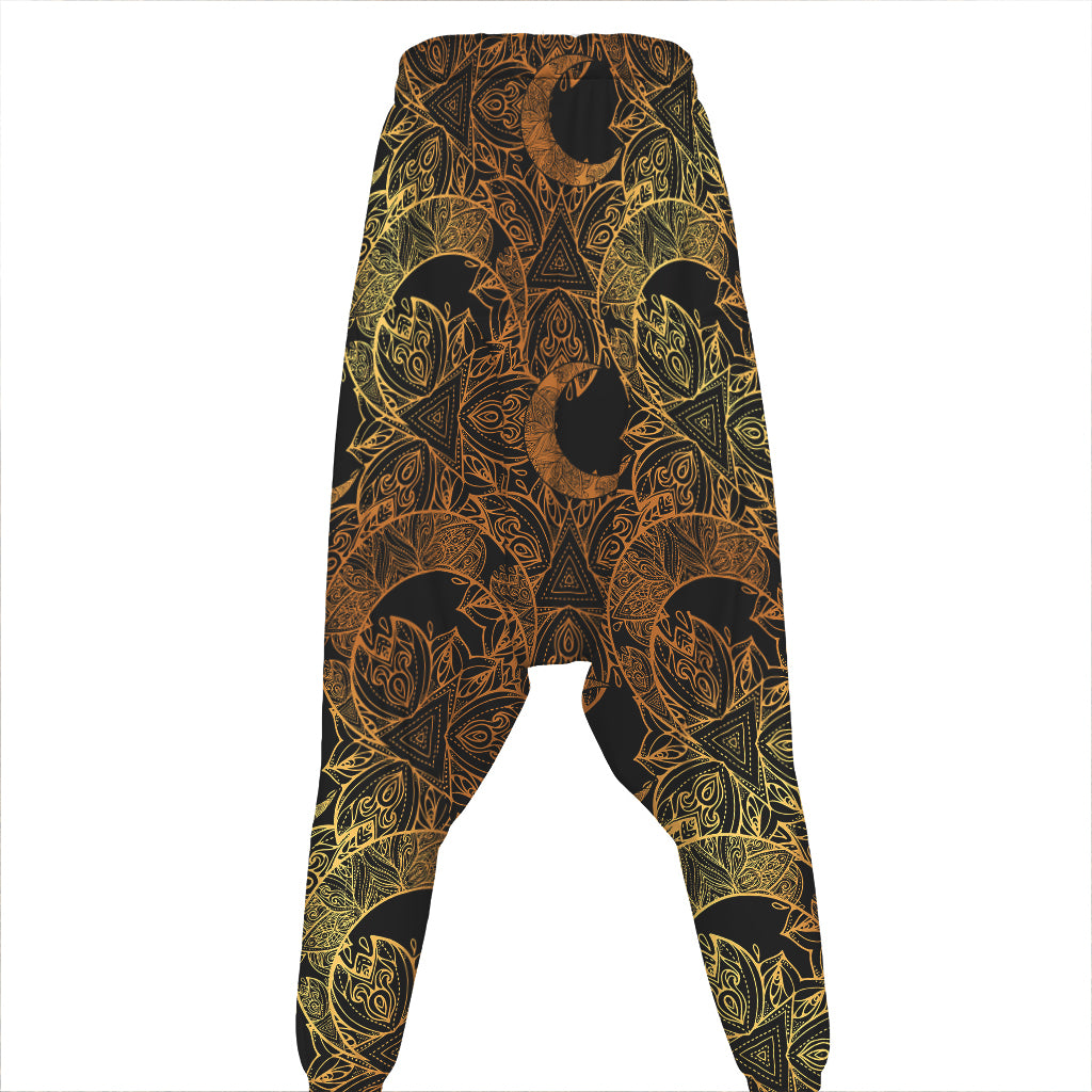 Black And Gold Celestial Pattern Print Hammer Pants