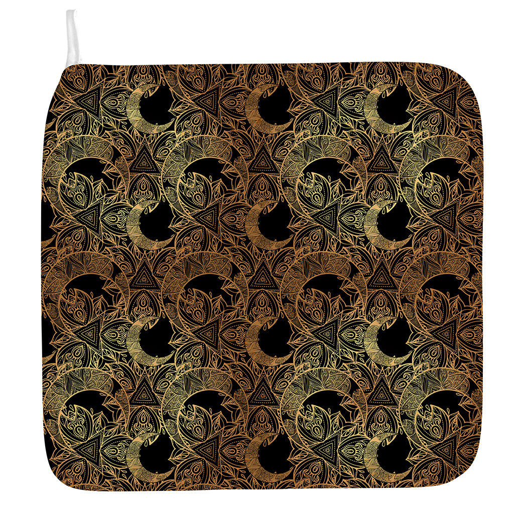 Black And Gold Celestial Pattern Print Hand Towel