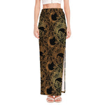 Black And Gold Celestial Pattern Print High Slit Maxi Skirt