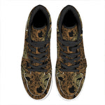Black And Gold Celestial Pattern Print High Top Leather Sneakers