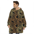 Black And Gold Celestial Pattern Print Hoodie Blanket