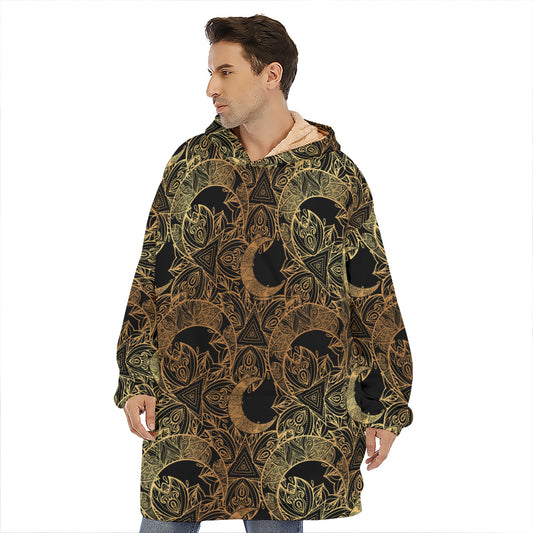 Black And Gold Celestial Pattern Print Hoodie Blanket