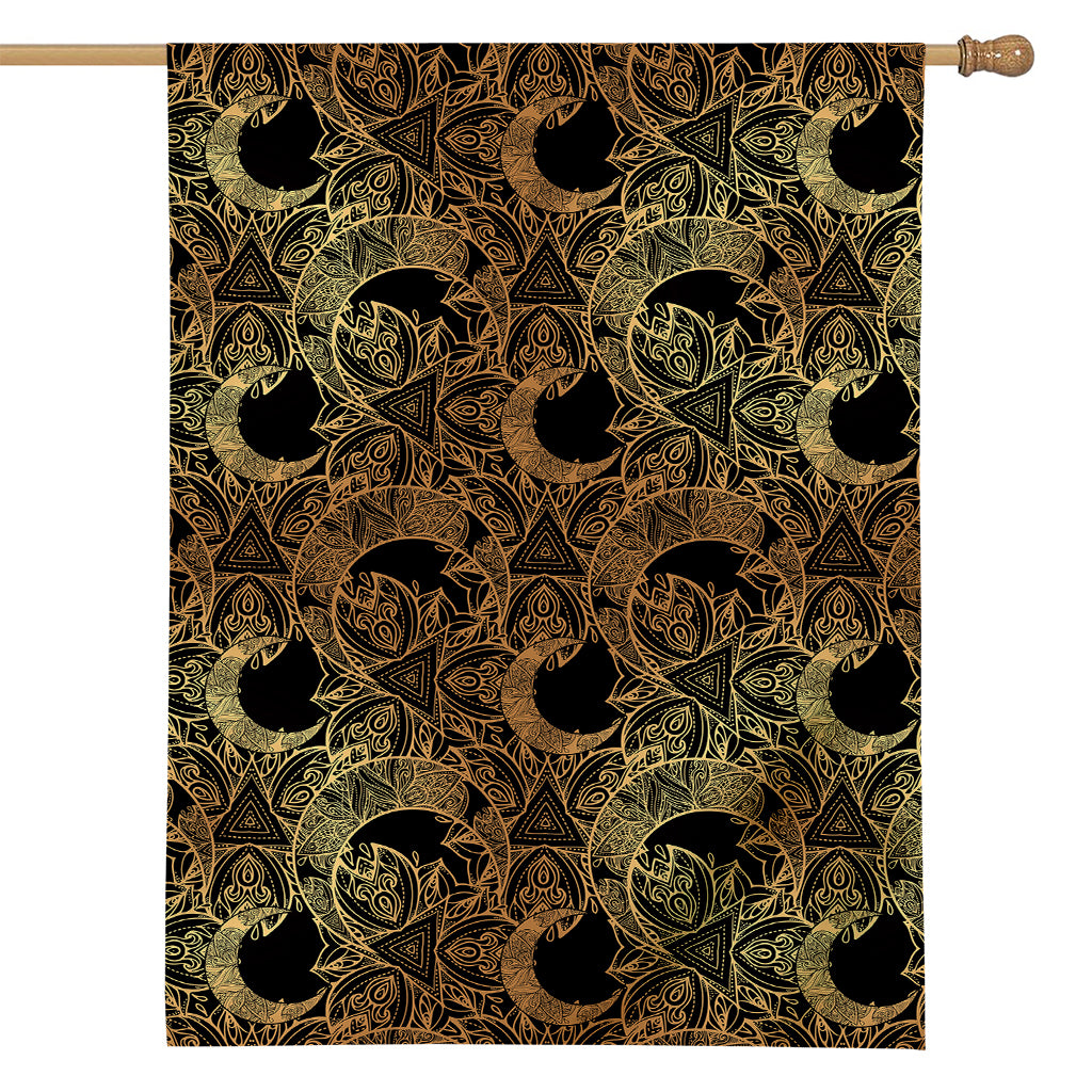 Black And Gold Celestial Pattern Print House Flag