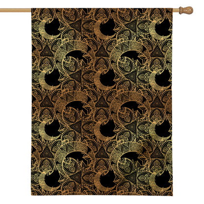 Black And Gold Celestial Pattern Print House Flag