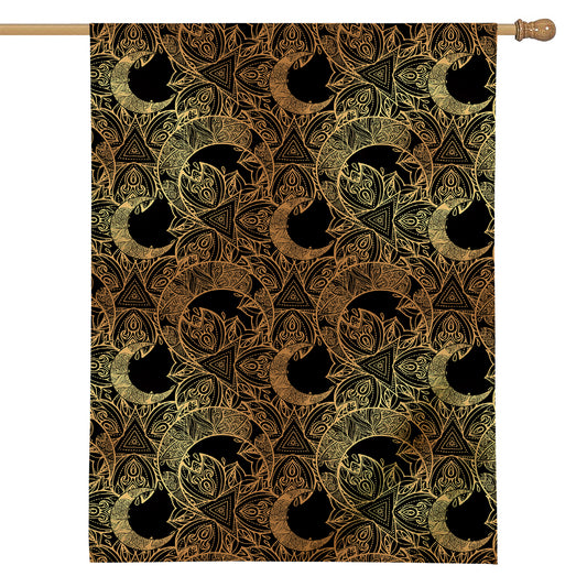 Black And Gold Celestial Pattern Print House Flag