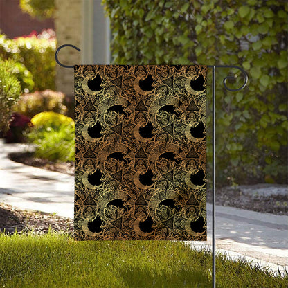 Black And Gold Celestial Pattern Print House Flag