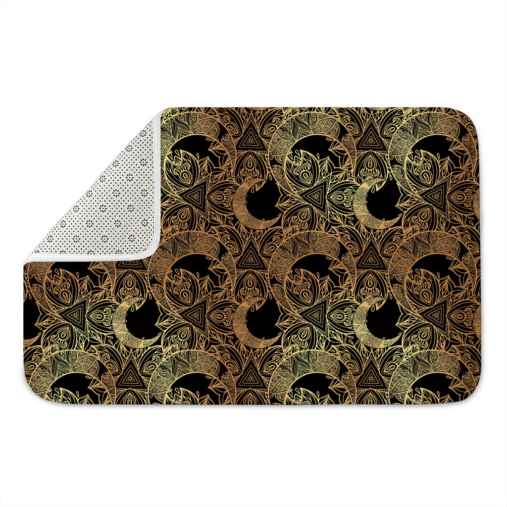 Black And Gold Celestial Pattern Print Indoor Door Mat