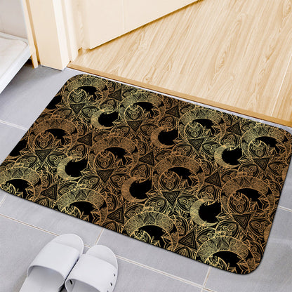 Black And Gold Celestial Pattern Print Indoor Door Mat