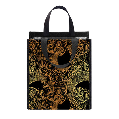 Black And Gold Celestial Pattern Print Insulated Lunch Tote