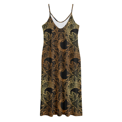 Black And Gold Celestial Pattern Print Jersey Midi Cami Dress