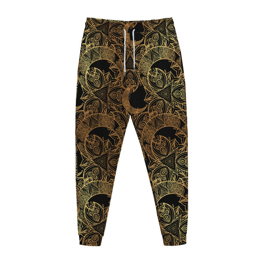 Black And Gold Celestial Pattern Print Jogger Pants