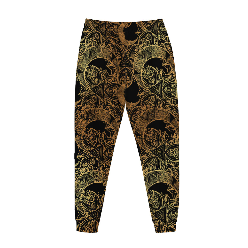 Black And Gold Celestial Pattern Print Jogger Pants