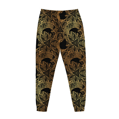 Black And Gold Celestial Pattern Print Jogger Pants