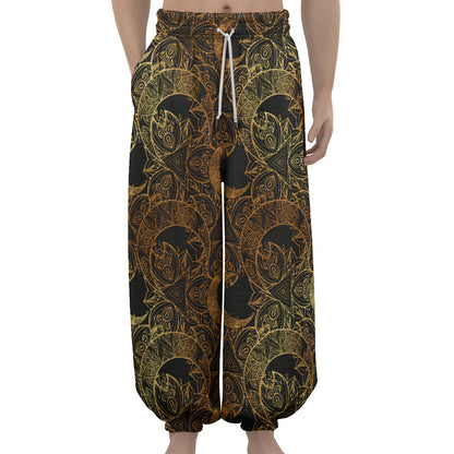 Black And Gold Celestial Pattern Print Lantern Pants