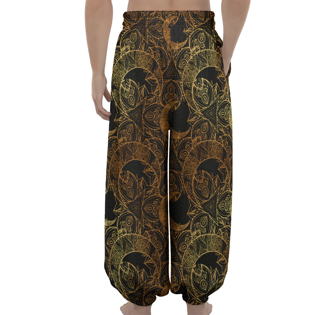 Black And Gold Celestial Pattern Print Lantern Pants