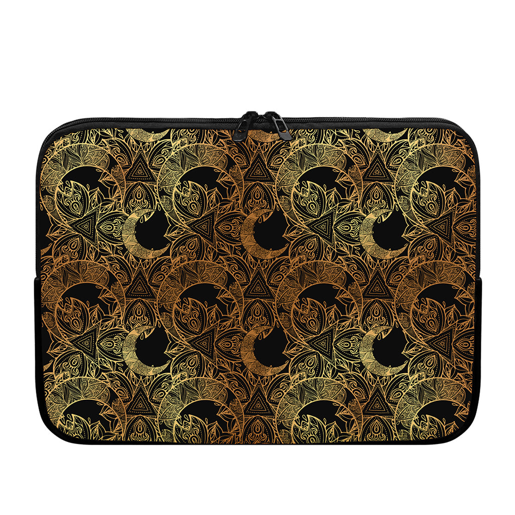Black And Gold Celestial Pattern Print Laptop Sleeve