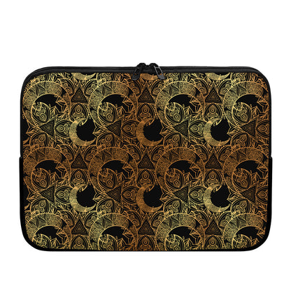 Black And Gold Celestial Pattern Print Laptop Sleeve