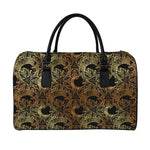 Black And Gold Celestial Pattern Print Leather Duffle Bag
