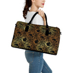 Black And Gold Celestial Pattern Print Leather Duffle Bag