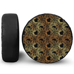 Black And Gold Celestial Pattern Print Leather Spare Tire Cover
