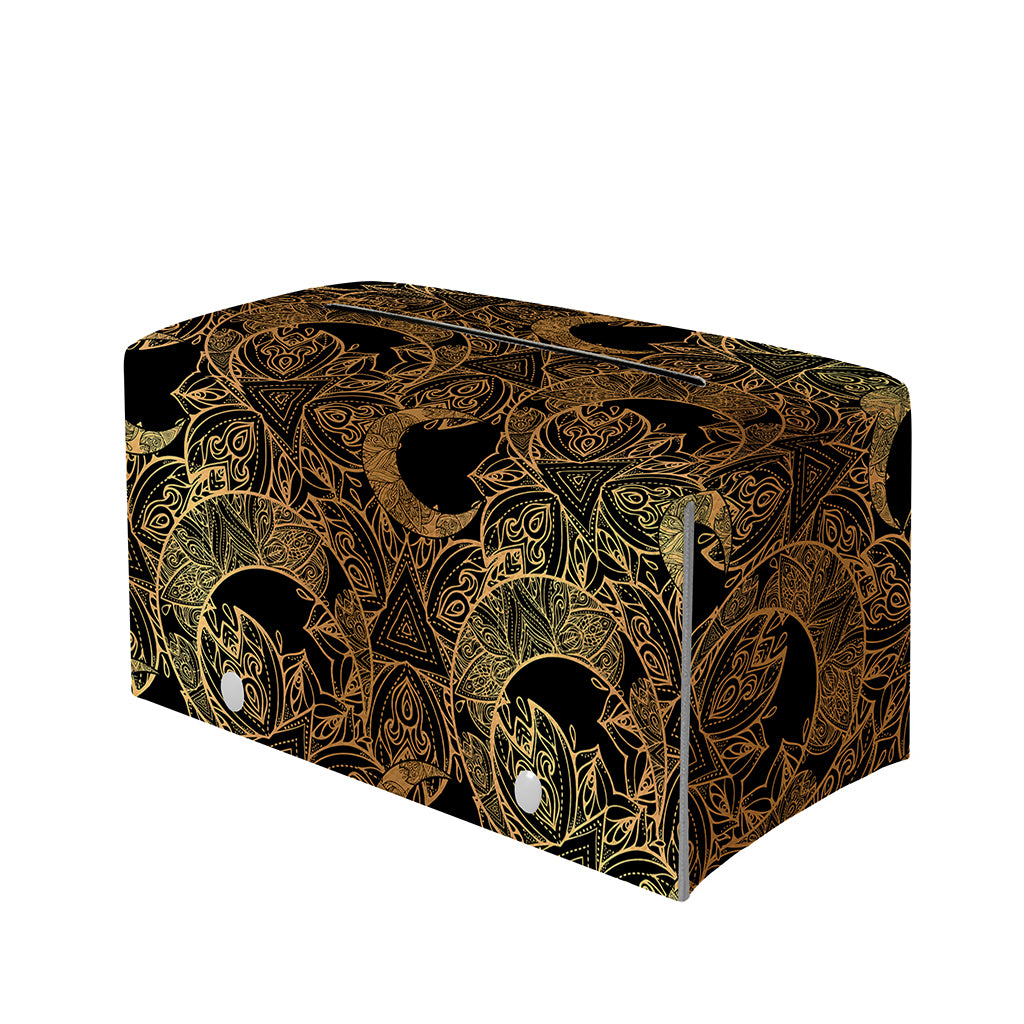 Black And Gold Celestial Pattern Print Leather Tissue Box Cover