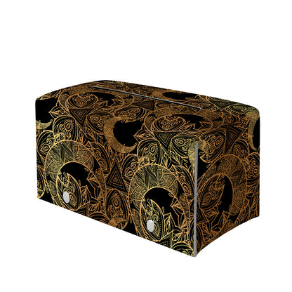Black And Gold Celestial Pattern Print Leather Tissue Box Cover