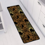Black And Gold Celestial Pattern Print Long Kitchen Mat