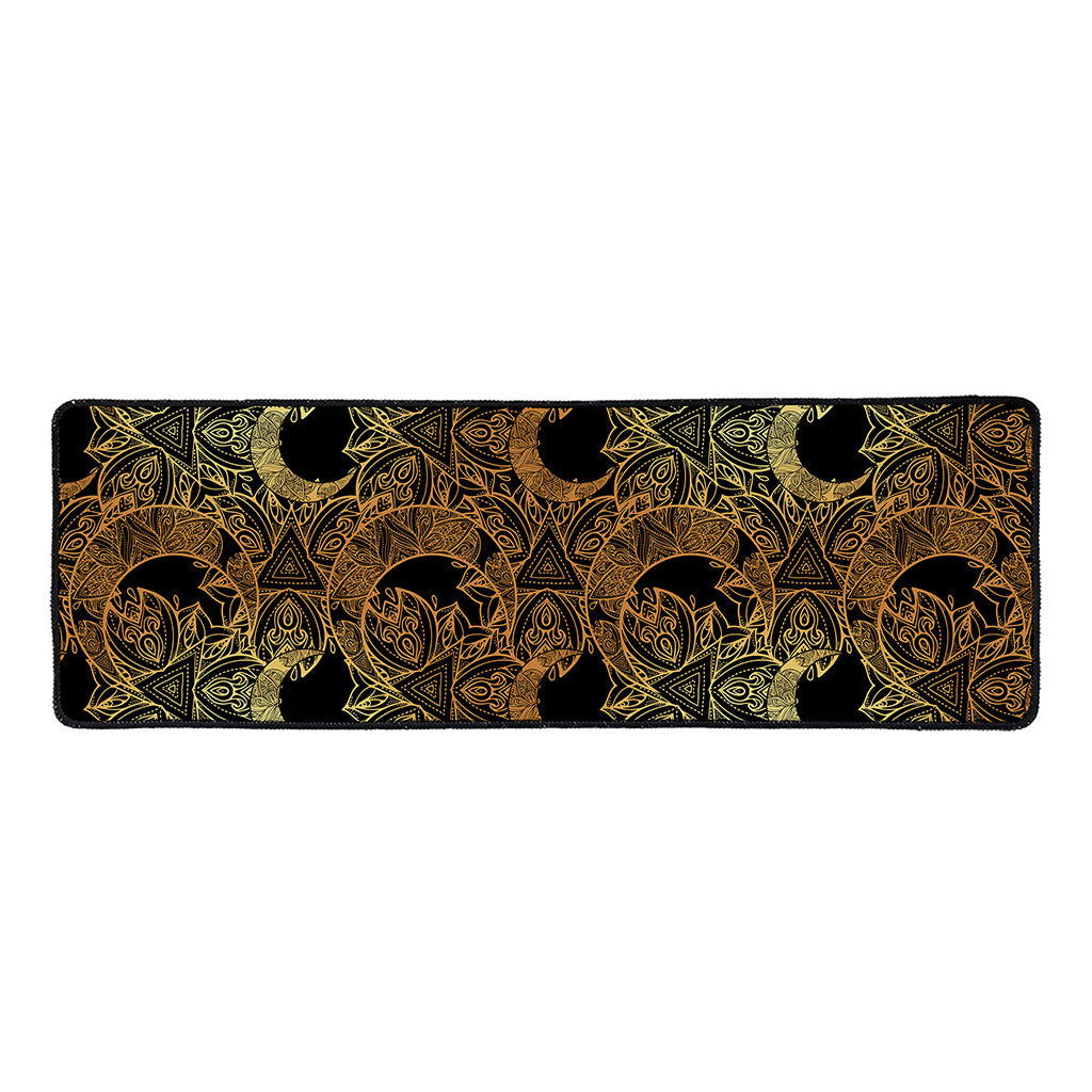 Black And Gold Celestial Pattern Print Long Kitchen Mat