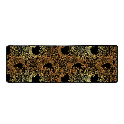 Black And Gold Celestial Pattern Print Long Kitchen Mat
