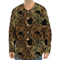 Black And Gold Celestial Pattern Print Long Sleeve Baseball Jersey