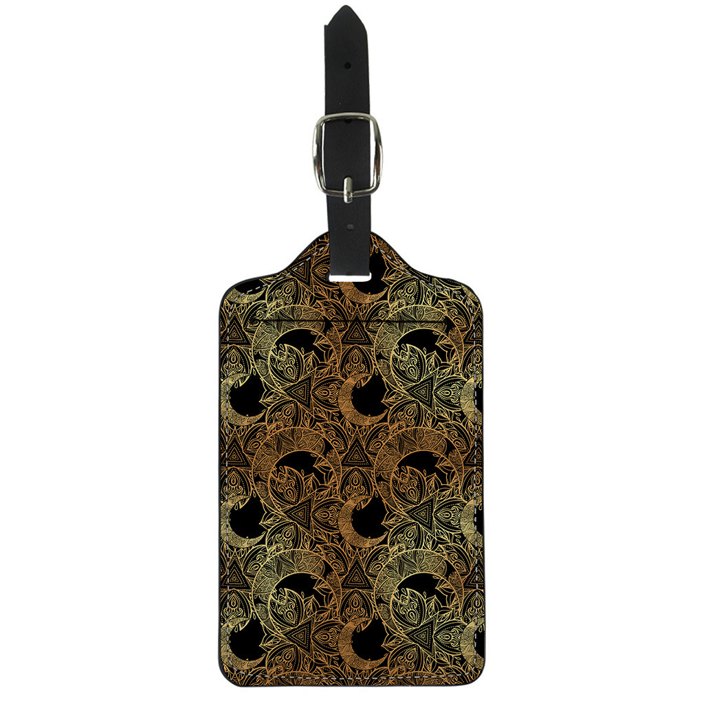 Black And Gold Celestial Pattern Print Luggage Tag
