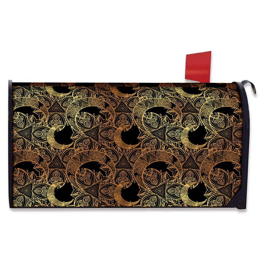 Black And Gold Celestial Pattern Print Mailbox Cover