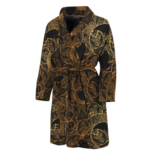 Black And Gold Celestial Pattern Print Men's Bathrobe