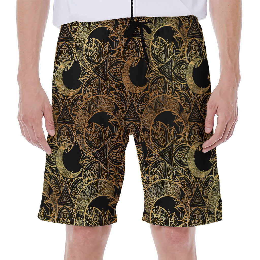 Black And Gold Celestial Pattern Print Men's Beach Shorts
