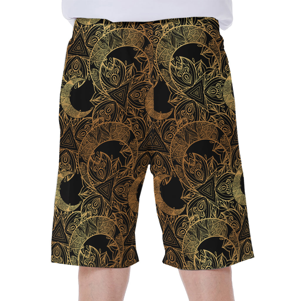 Black And Gold Celestial Pattern Print Men's Beach Shorts