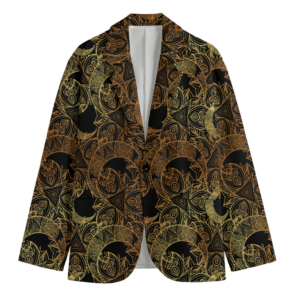 Black And Gold Celestial Pattern Print Men's Blazer