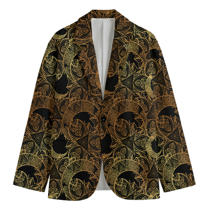 Black And Gold Celestial Pattern Print Men's Blazer