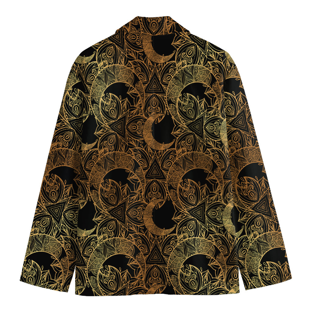 Black And Gold Celestial Pattern Print Men's Blazer