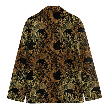 Black And Gold Celestial Pattern Print Men's Blazer