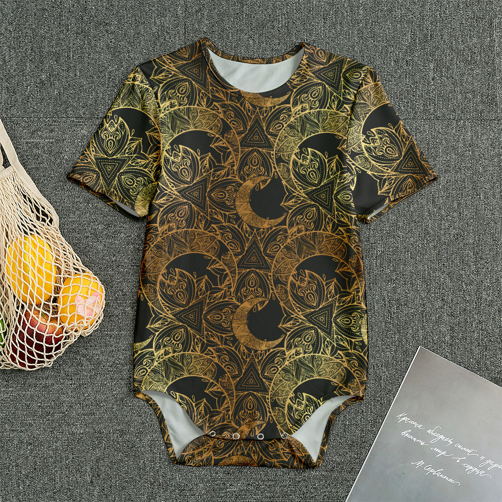 Black And Gold Celestial Pattern Print Men's Bodysuit